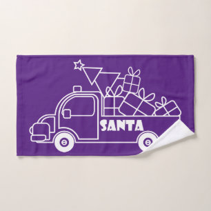 Outline Christmas truck Santa car side view Hand Towel