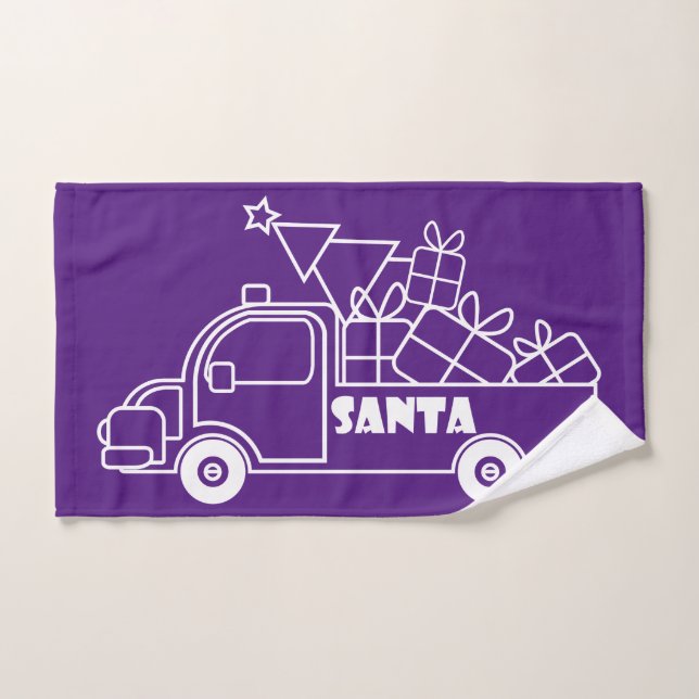 Outline Christmas truck Santa car side view Hand Towel (Hand Towel)