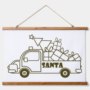 Outline Christmas truck Santa car side view Hanging Tapestry