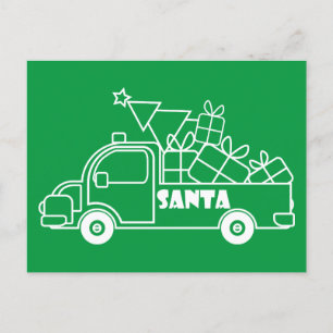Outline Christmas truck Santa car side view Holiday Postcard