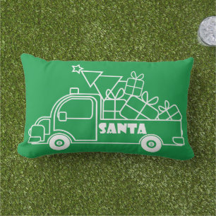 Outline Christmas truck Santa car side view Lumbar Cushion