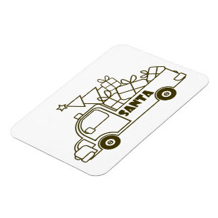 Outline Christmas truck Santa car side view Magnet