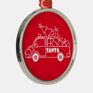 Outline Christmas truck Santa car side view Metal Tree Decoration