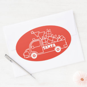 Outline Christmas truck Santa car side view Oval Sticker