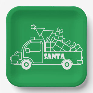 Outline Christmas truck Santa car side view Paper Plate
