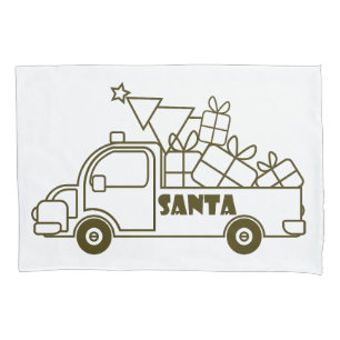 Outline Christmas truck Santa car side view Pillowcase