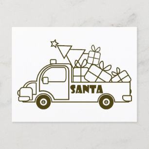 Outline Christmas truck Santa car side view Postcard