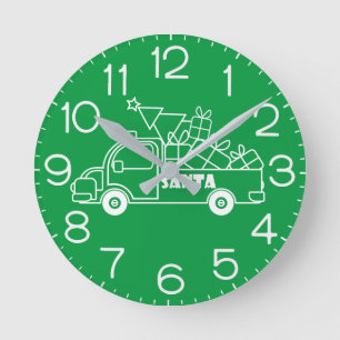 Outline Christmas truck Santa car side view Round Clock