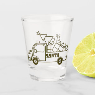 Outline Christmas truck Santa car side view Shot Glass