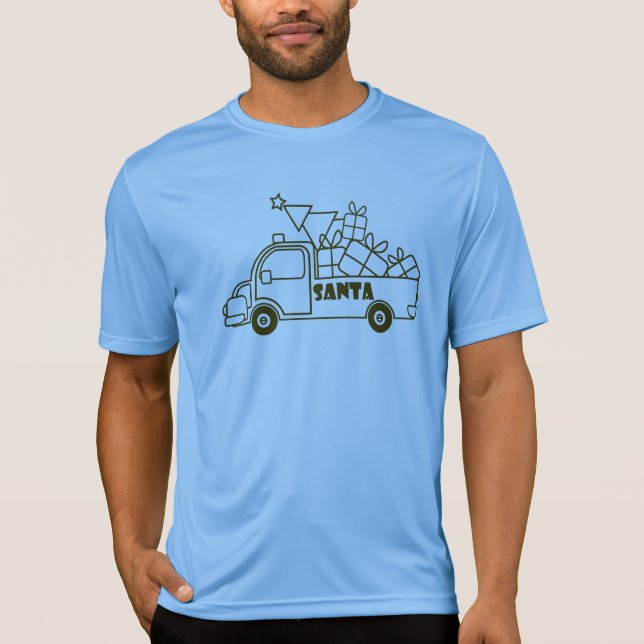 Outline Christmas truck Santa car side view T-Shirt (Front)