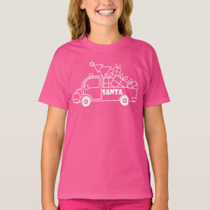 Outline Christmas truck Santa car side view T-Shirt