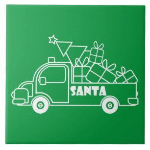 Outline Christmas truck Santa car side view Tile