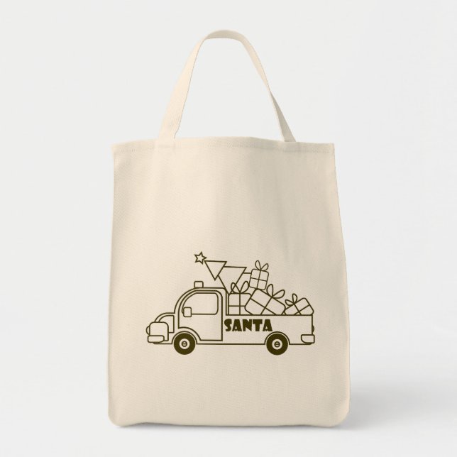 Outline Christmas truck Santa car side view Tote Bag (Front)