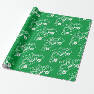 Outline Christmas truck Santa car side view Wrapping Paper