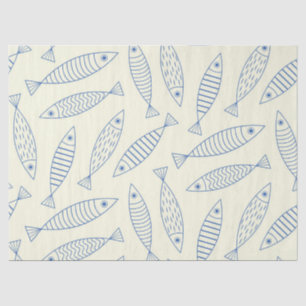 Outline Doodle Blue Sardine Fish Pattern  Tissue Paper