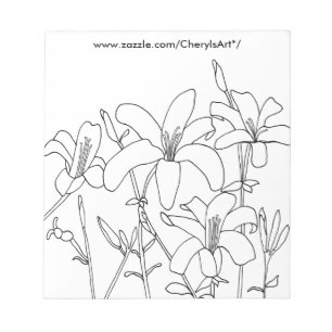 Outline Drawing Lily Flowers Colouring Notepads