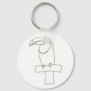 Outline drawing of Toucan bird on branch Key Chain
