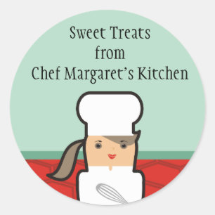 Outline girl pastry chef baker gift tags stickers