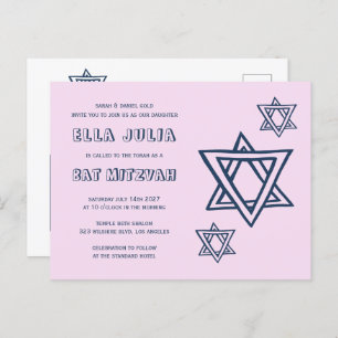 OUTLINE LETTER STAR of DAVID Custom QR BAT Mitzvah Postcard