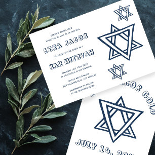 OUTLINE LETTERS STAR OF DAVID Custom BAR Mitzvah Invitation