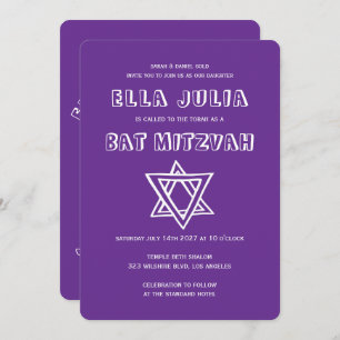 OUTLINE LETTERS STAR OF DAVID Custom Bat Mitzvah Invitation