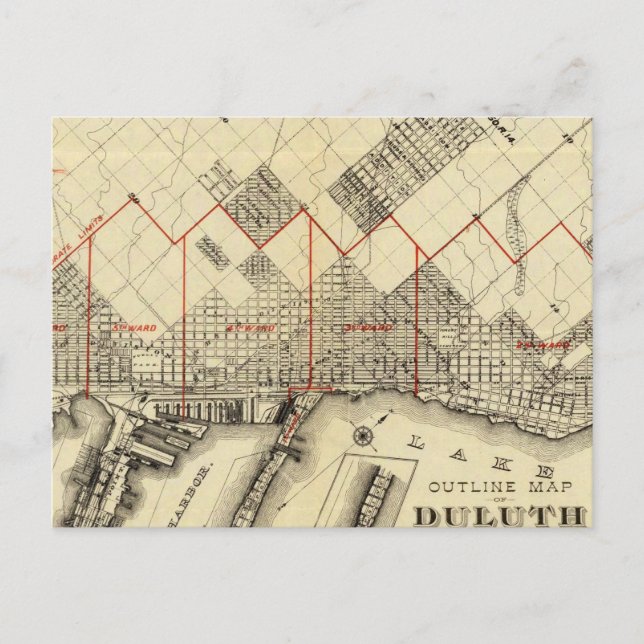 Outline Map of Duluth and Suburbs Postcard (Front)