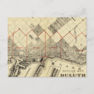 Outline Map of Duluth and Suburbs Postcard