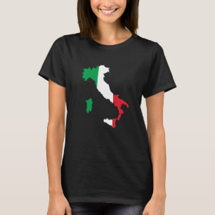 Outline Map Of Italy With Red White Green Stripes  T-Shirt