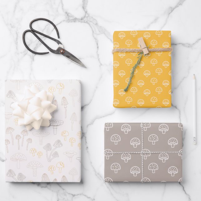 Outline Mushroom pattern in Earthtones Wrapping Paper Sheet (Front)