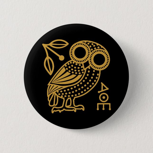 Outline of Athenian Owl from Ancient Greek 6 Cm Round Badge (Front)