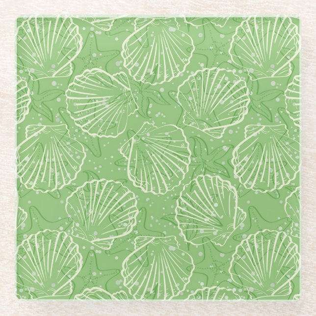 Outline seashells glass coaster (Front)