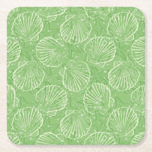 Outline seashells square paper coaster