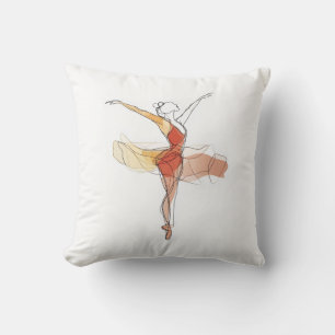 Outline Stroke Dancing Red Ballerina Studio Decor Cushion