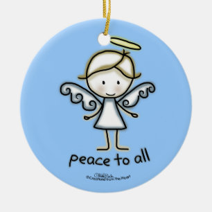 Outlined Angel-Peace to All Ceramic Tree Decoration