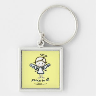 Outlined Angel-Peace to All Key Ring