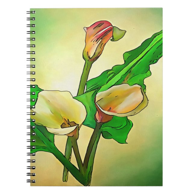 Outlined Calla Lilies Against A Green Ombre Notebook (Front)