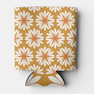 Outlined floral grid: gold, red, ivory can cooler