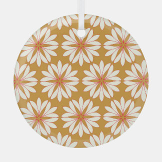 Outlined floral grid: gold, red, ivory glass tree decoration