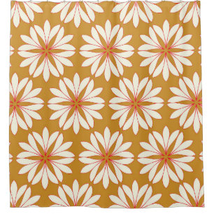 Outlined floral grid: gold, red, ivory shower curtain