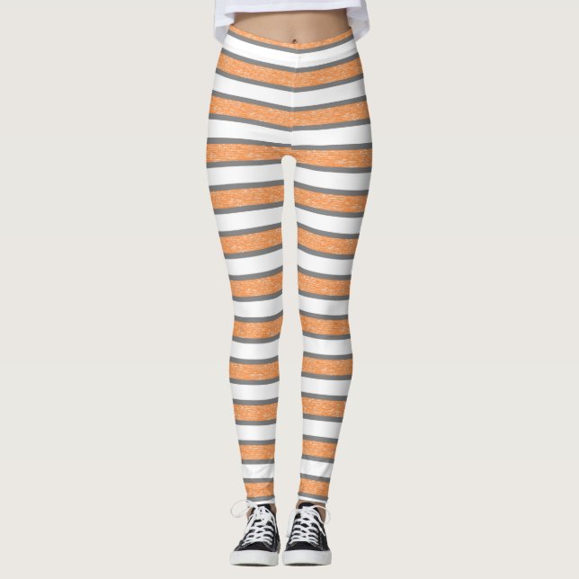 Outlined Grey and Static Orange Stripes Leggings (Front)
