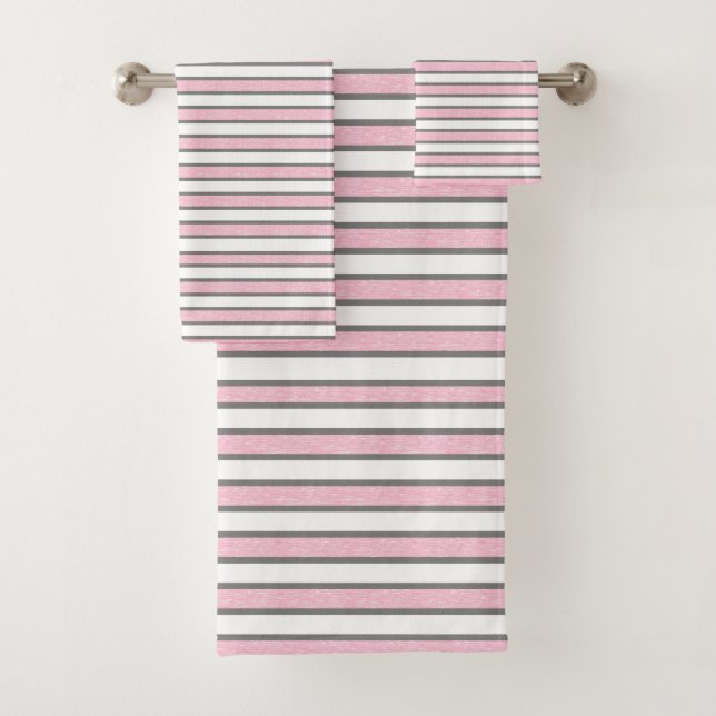 Outlined Grey and Static Pink Stripes Bath Towel Set (Insitu)