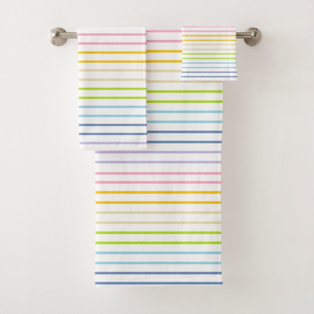 Outlined Pastel Rainbow Stripes Bath Towel Set (Insitu)