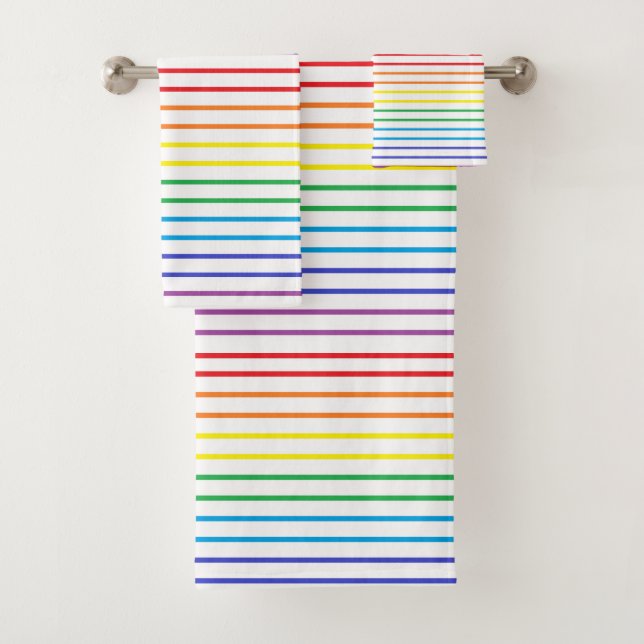Outlined Rainbow Stripes Bath Towel Set (Insitu)