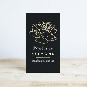 outlined rose flower, makeup beauty floral business card