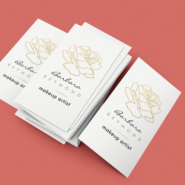Outlined rose flower, makeup beauty floral white business card (Creator Uploaded)