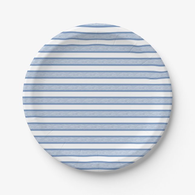 Outlined Stripes Blue/Grey Paper Plate (Front)