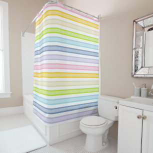 Outlined Stripes Pastel Rainbow Shower Curtain