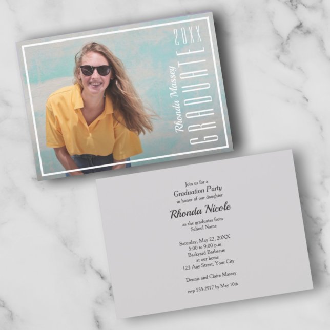 Outlined White Script Photo Party Invitations (Creator Uploaded)