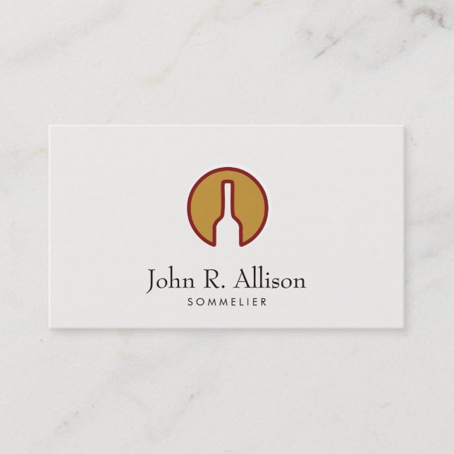 Outlined Wine Bottle Logo Sommelier Business Card (Front)
