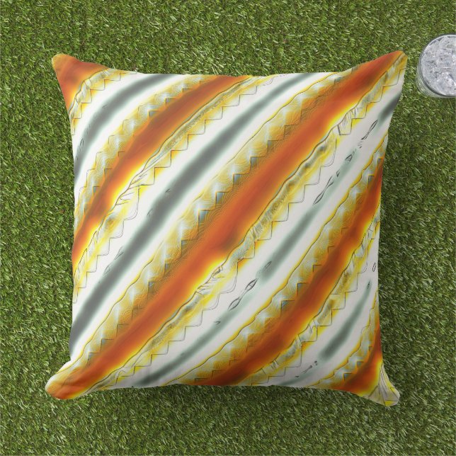 Outrageous abstract stripes in orange and grey     cushion (Grass)